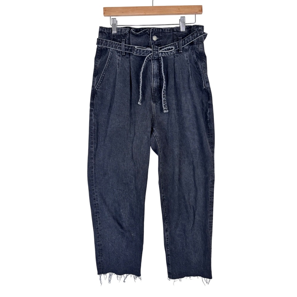 Abercrombie A&F Mom Jeans Black Size 10R 30 High Rise Cropped Raw Hem Belted Y2K